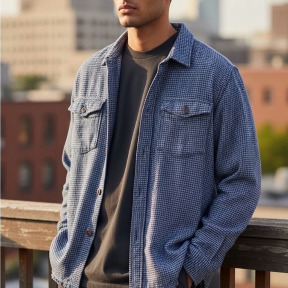 Rails Men's blue houndstooth shirt